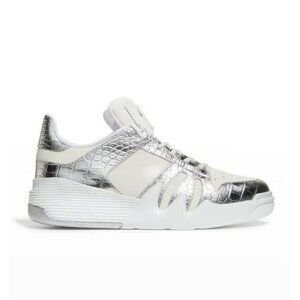 GIUSEPPE ZANOTTI Men Birel Vague Bianco‎ Croc-Embossed Leather Sneakers 44 US 11